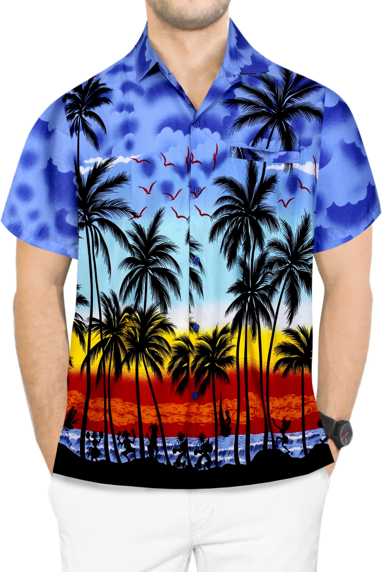 HAPPY BAY Men's Holiday Tropical Party Aloha Shirts Short Sleeve Button ...