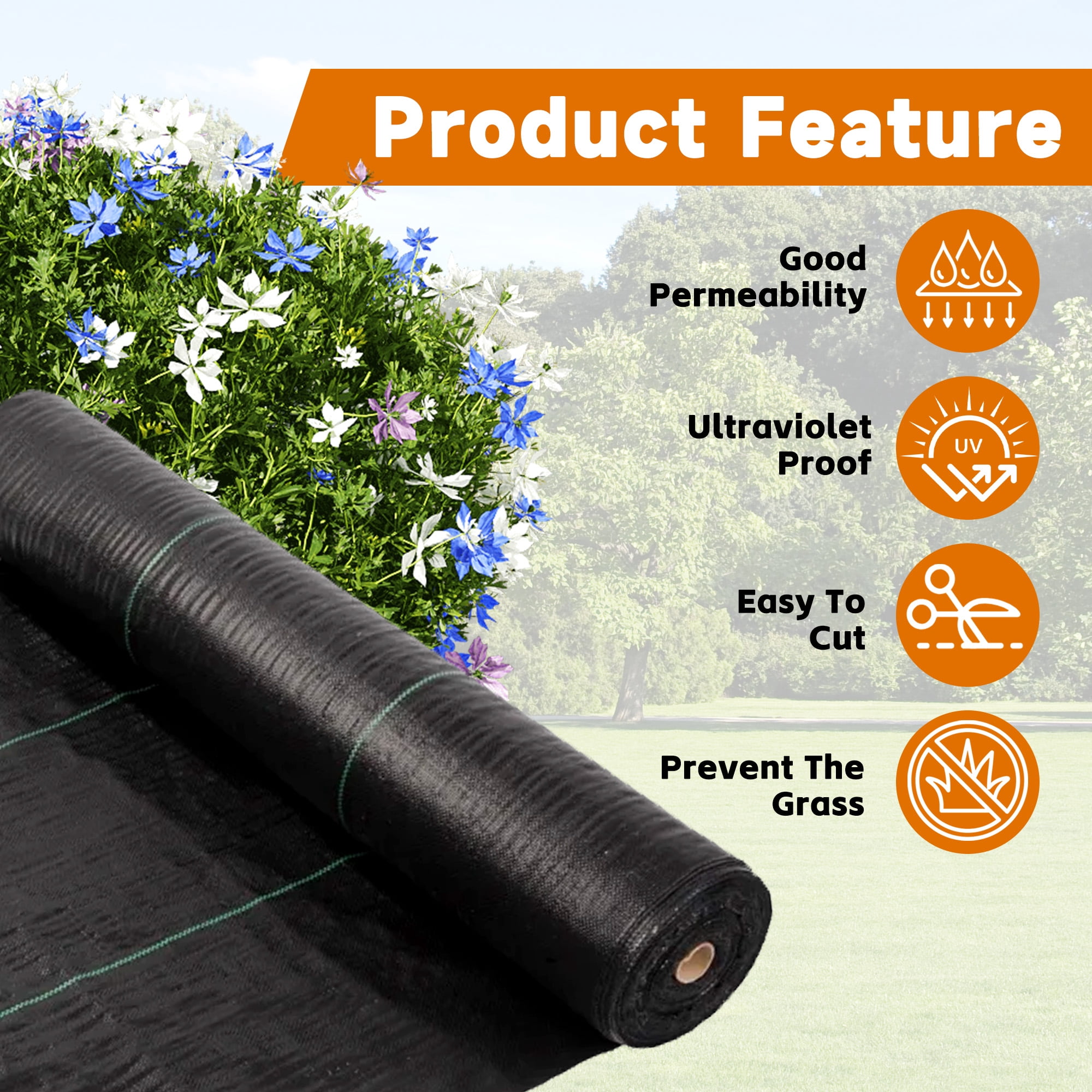 hostic Garden Weed Barrier Fabric Multi Length 6x300 FT Heavy Duty Landscape Weed Blocking Plastic Roll Cloth Water Permeable