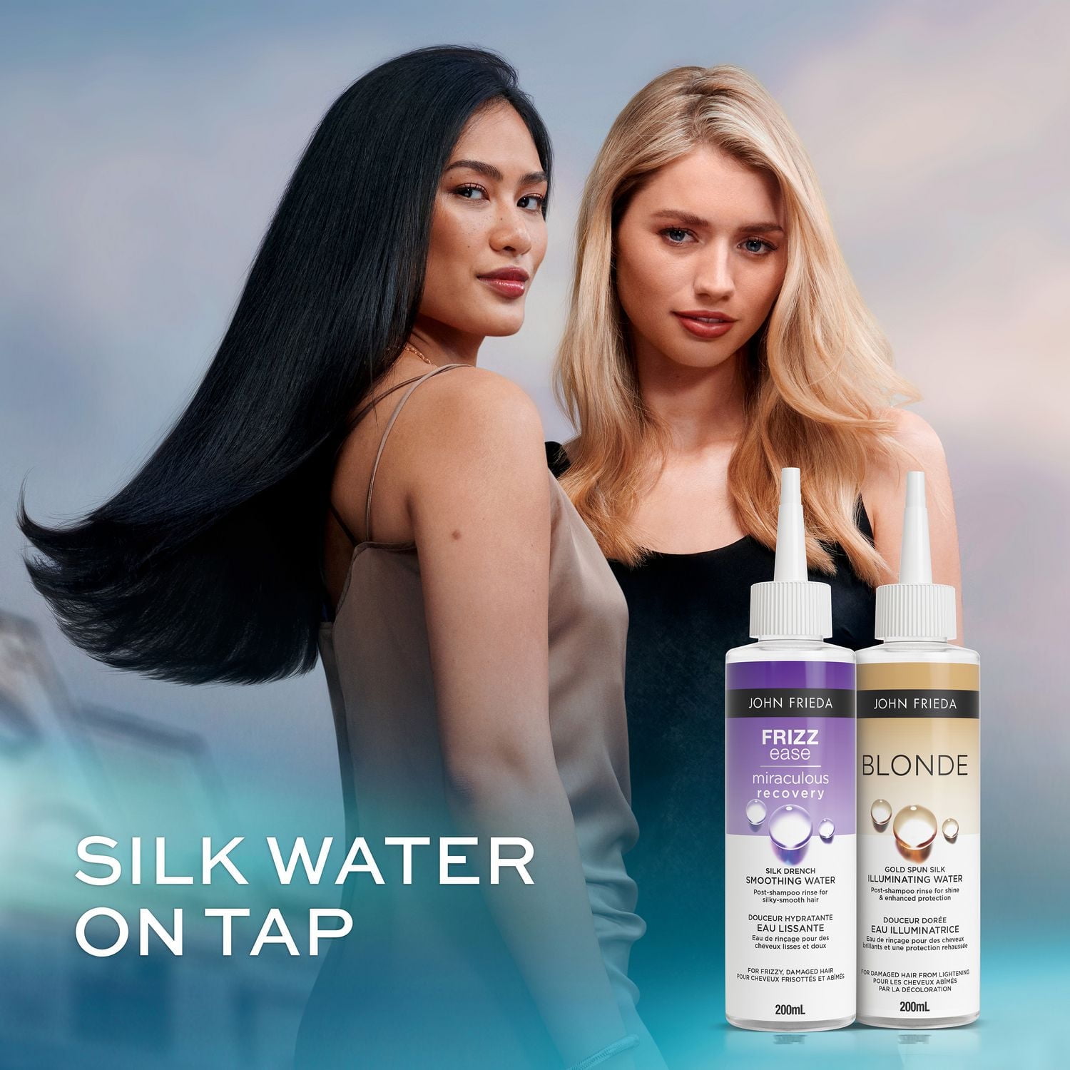 John Frieda Blonde Douceur Dorée Eau Illuminatrice, eau de rinçage pour des cheveux blonde brillants et une protection rehaussée, 200 mL