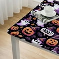 thumbnail image 4 of HAOXIT Rectangle Table Cloth Halloween Cute Cartoon on Purple Washable Waterproof Tablecloths Ghost Pumpkins Table Cover for Dinner Wedding Kitchen Holiday Party Decor 48''x48'', 4 of 7