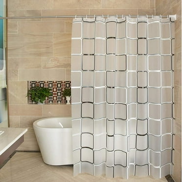 PEVA Plastic Shower Curtain Liner Eco-Friendly Waterproof Rustproof Metal Buttonholes with Plastic Hooks 71" W x 79" H for Bathtub or Shower Stall(Black and White Square 180cm×200cm)