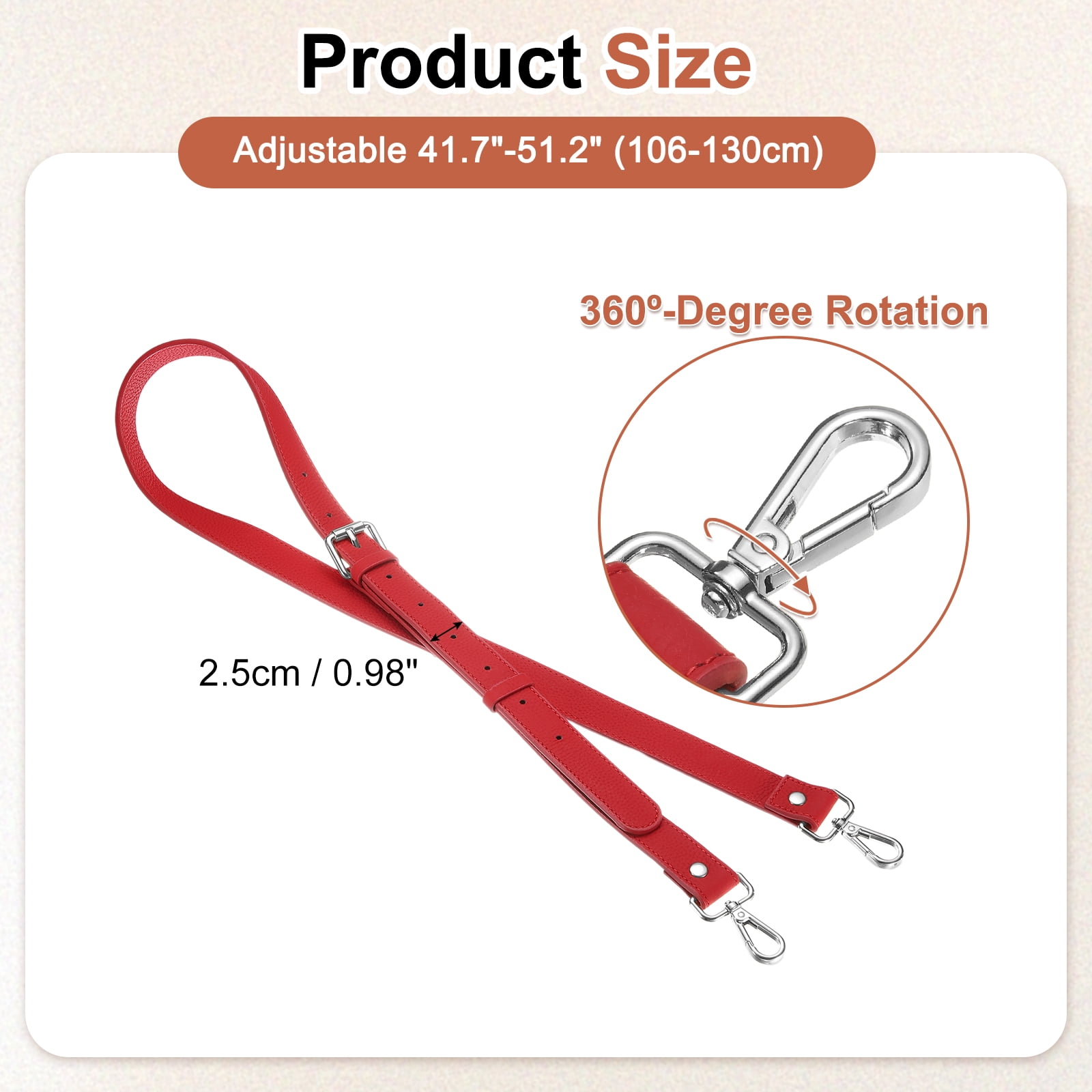 1" Genuine Leather Purse Strap for Bag (Bright Red, Silver Buckle)