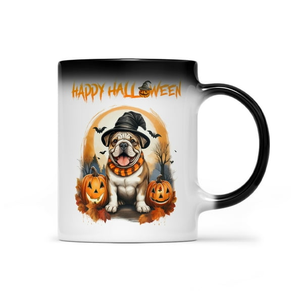 Happy Halloween Bulldog Witches Hat Pumpkin Carving Heat Color Changing Mug Dog Lover Gifts Idea Magic Coffee Mug - 02019