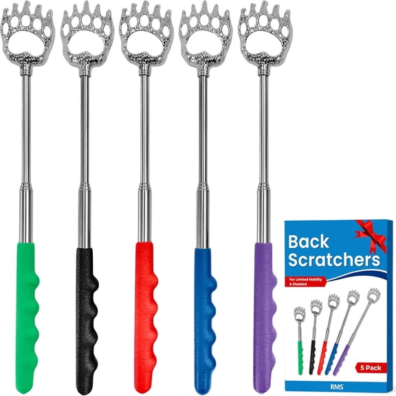 5Pcs Portable Telescopic Back Scratcher Stainless Steel Bear Claw Rubber Handle Relieve Body Itching
