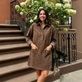 thumbnail image 4 of Women's Leopard Print Denim Shirt Dress, Long Sleeve Button Front Loose A-Line Dress, Casual Fall Daily Outing, 4 of 5