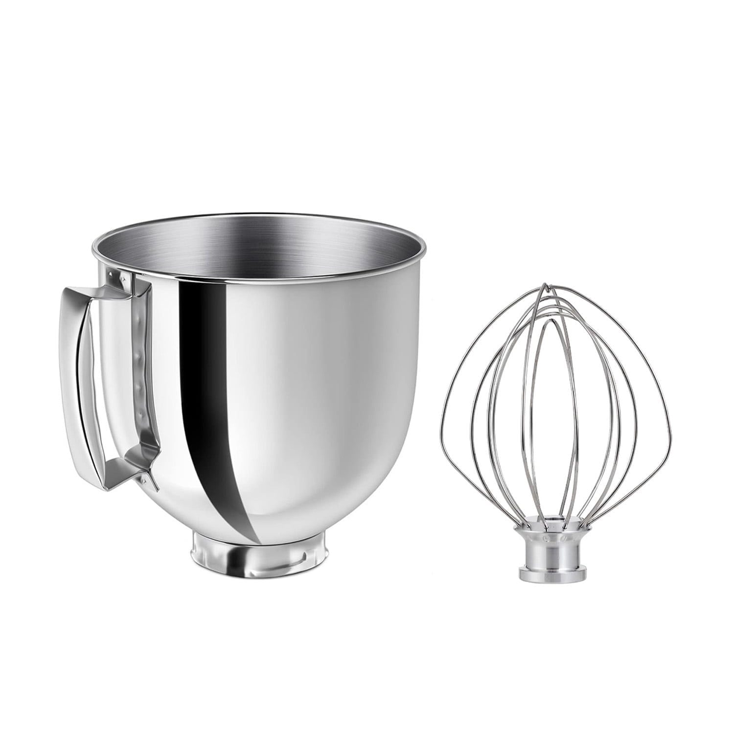 Cfweater Compatible with KitchenAid 4.5-5 Quart Tilt-Head Mixer 5QT Stainless Steel Bowl with Handle & 6-Wire Whisk Set, 2-Piece, Dishwasher Safe