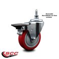 thumbnail image 2 of 4 Inch Red Polyurethane ½ Inch Threaded Stem Caster with Brake, 2 of 2