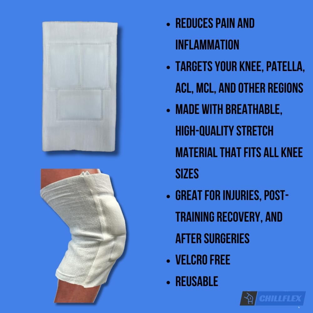 Chillflex Reusable Ice Pack Sleeves for Knee - 2 Pack Compression Sleeves for Knee Pain Relief  - Great For Tendonitis, ACL, Patella, Post-Surgery Relief - Enhances Mobility & Recovery