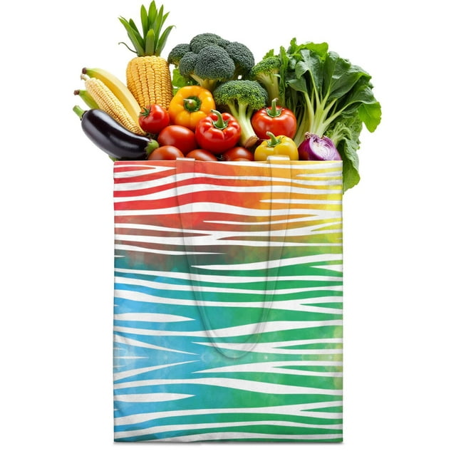 Colorful Zebra Canvas Tote Bag Rainbow Zebra Pattern Abstract Black and White Stripes Multicolor Modern Fashion Cute Cartoon Zebra Aesthetic Gradient Print Reusable Eco-Friendly Shopping Bag