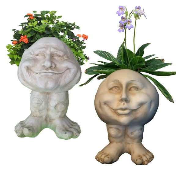 Homestyles Antique White Papa John & Mama Petunia the Muggly Face Humorous Statue Planter Pot