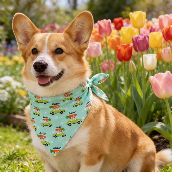 FeiFu Easter Pet Bandana Triangle Scarf for Dogs Cats Cute Bunny Egg Print Puppy Bib Kerchief for Easter Holiday Party Decor