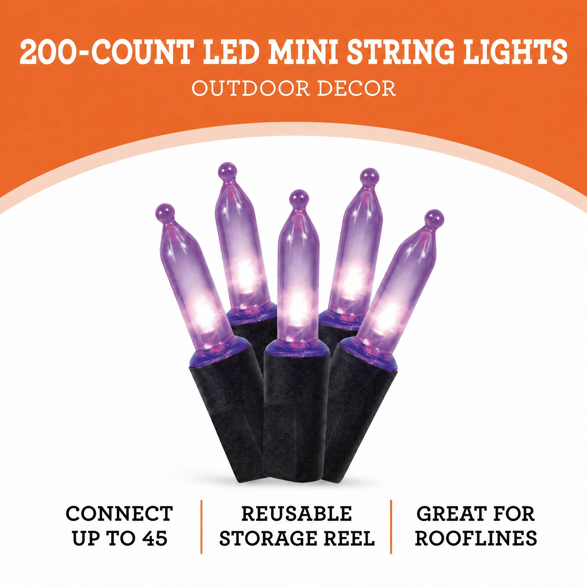 Indoor/Outdoor 200-Count LED Mini String Lights, Purple, 39', Halloween by Way To Celebrate
