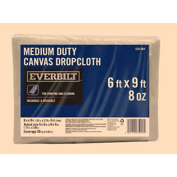 Everbilt 9 ft. x 12 ft. 8 oz. Gray Canvas Drop Cloth – Heavy Duty Reusable Paint Tarp for Floor & Furniture Protection