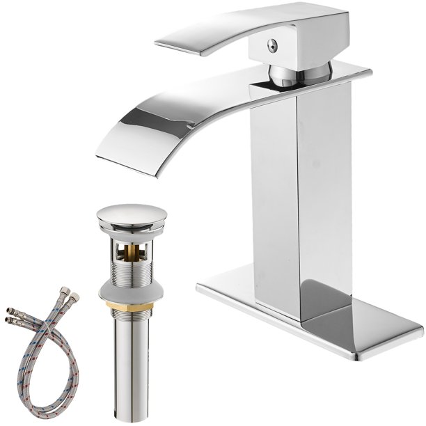 Waterfall Single Hole SingleHandle LowArc Bathroom Faucet With Popup