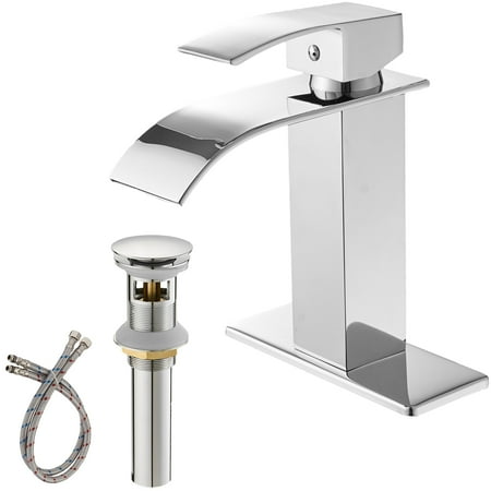 

Tomshine Waterfall Single Hole Single-Handle Low-Arc Bathroom With Pop-up Drain Assembly in Polished Chrome