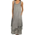 thumbnail image 4 of Sakkas Emma Relaxed Fit Scoop Neck Double Layered with Fringe Tank Dress - Grey - 3X/4X, 4 of 4