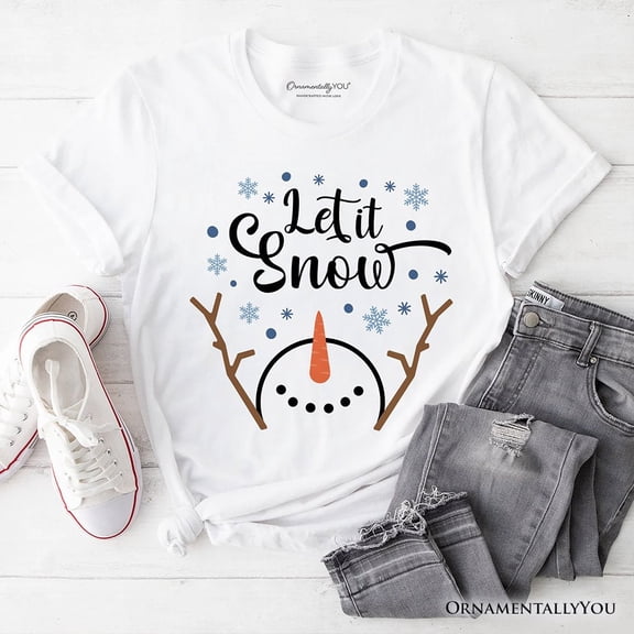 Let It Snow Snowman T‑Shirt, Snowflakes Minimalist Tee for Winter Holiday Season