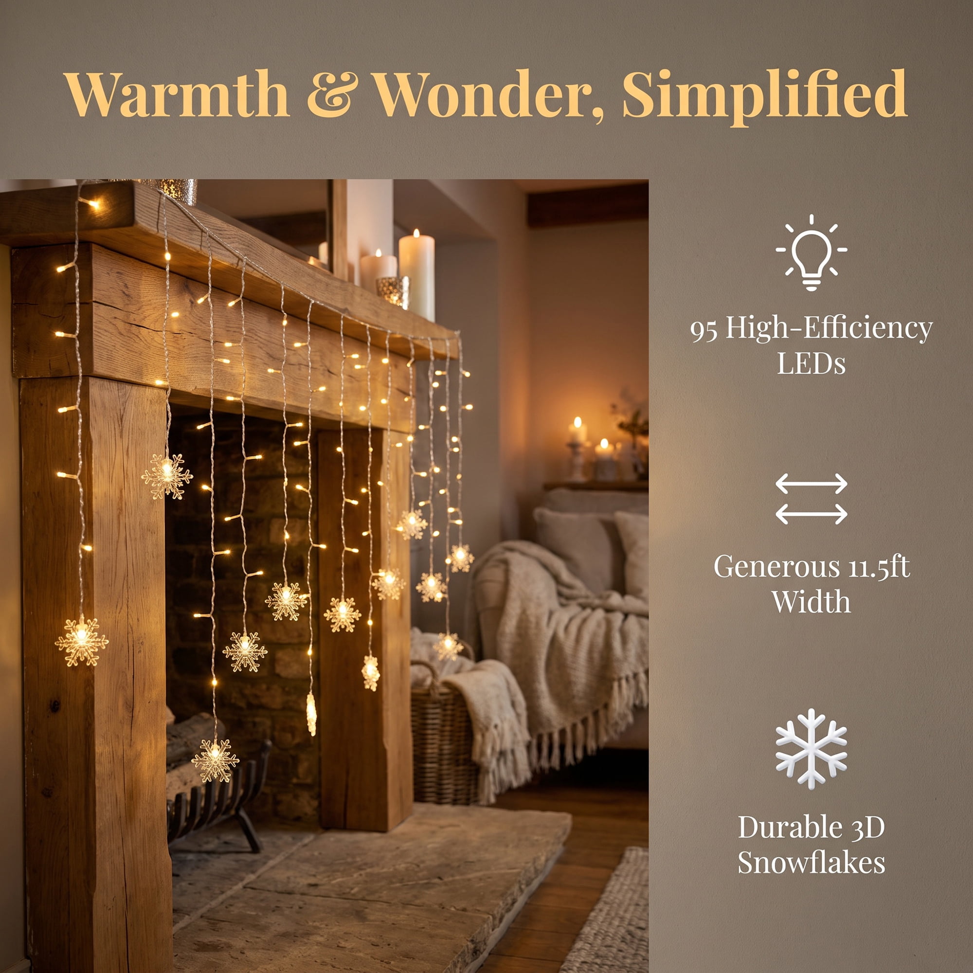 Unique Bargains 3D Snowflake Decor Lights for Indoor Romantic Winter Decorations 3.5 ft Warm White EU Plug In Powers Steady On and Twinkle Lights