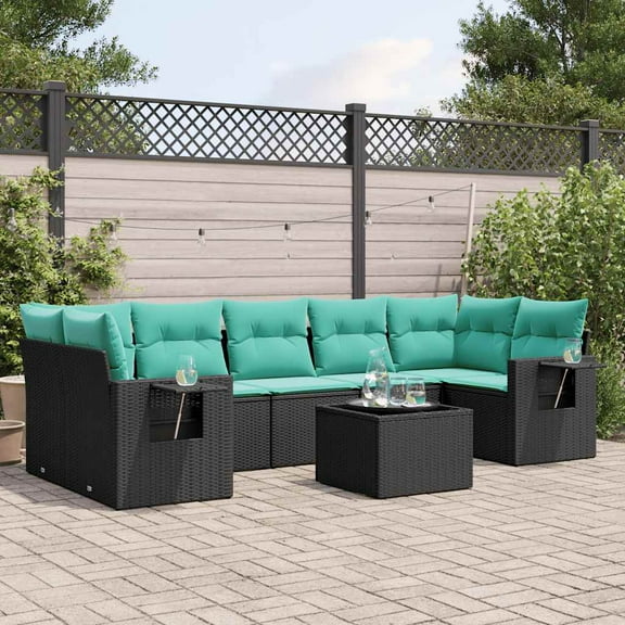 vidaXL 8 Piece Patio Sofa Set with Cushions Black Poly Rattan