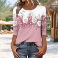 thumbnail image 2 of Women's 3/4 Length Sleeve Shirts Round Neck Button Blouses Summer Casual Comfortable Tunic Tops Fashion No Positioning Floral Printing TShirts Pullover Top, 2 of 7