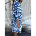 thumbnail image 2 of Womens Boho Midi Dress Summer V Neck Floral Print 3/4 Sleeve Casual Flowy Loose Fit Pleated Beach Sundress Blue S, 2 of 6