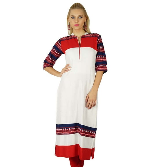 Bimba Women White Tunic 3/4 Sleeve Rayon custom Kurta Kurti Casual Formal Top
