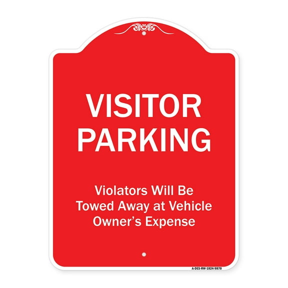 SignMission Designer Series Sign - Visitor Parking Violators Will Be Towed Away At Vehicle Owner's Expense | Red & White 18" x 24" Heavy-Gauge Aluminum Architectural Sign | Made in the