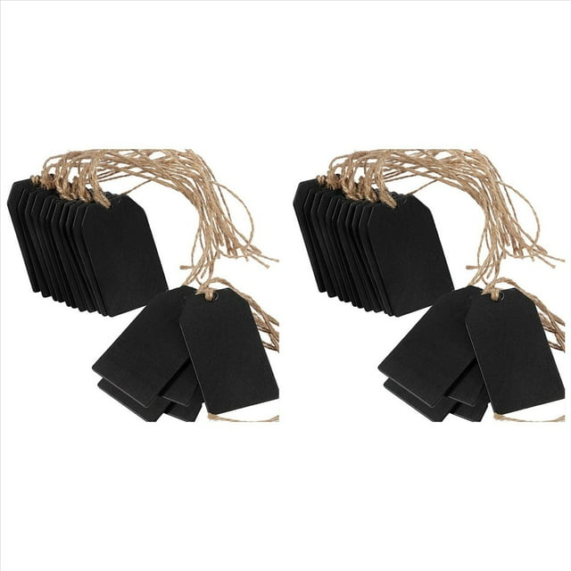 Etiquetas de Pizarra de 40 Piezas para Colgar Letreros de Pizarra de Madera, Etiquetas de Pizarra Colgantes, Etiquetas de Mensaje, Negro