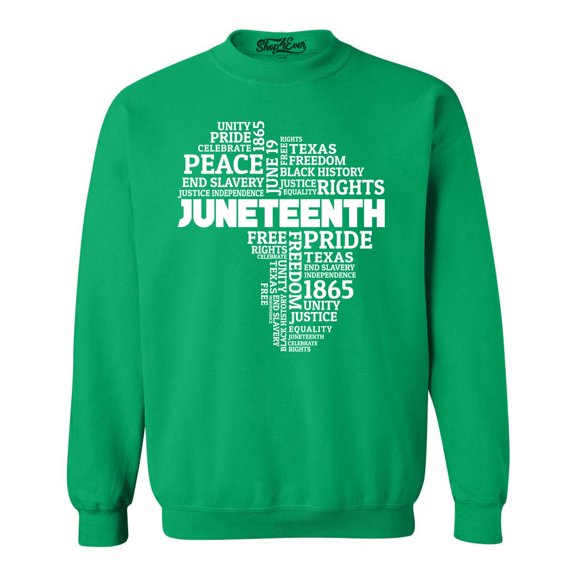 Shop4Ever Men's Juneteenth Africa Word Cloud Montage Crewneck Sweatshirt XX-Large Irish Green