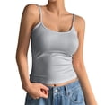 thumbnail image 2 of Endives Women's Ribbed Crop Top Tank Top With Built in Bra Spaghetti Strap Backless Tank Top Base Layer Casual Wear Grey, 2 of 5