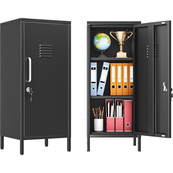 35" Metal Storage Locker, Lockable Employees Metal Locker with Door and Adjustable Shelves, Steel Locker for Home, School, Office, Gym (Black)