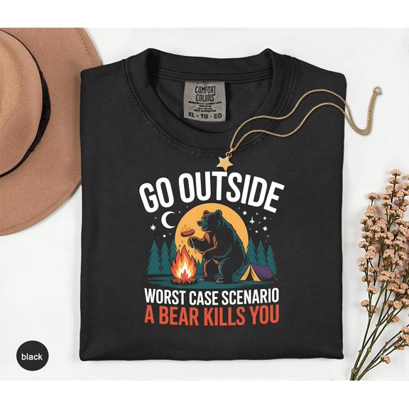 Go Outside Bear Camping Outdoor Adventure Graphic T-Shirt All Size S-3XL
