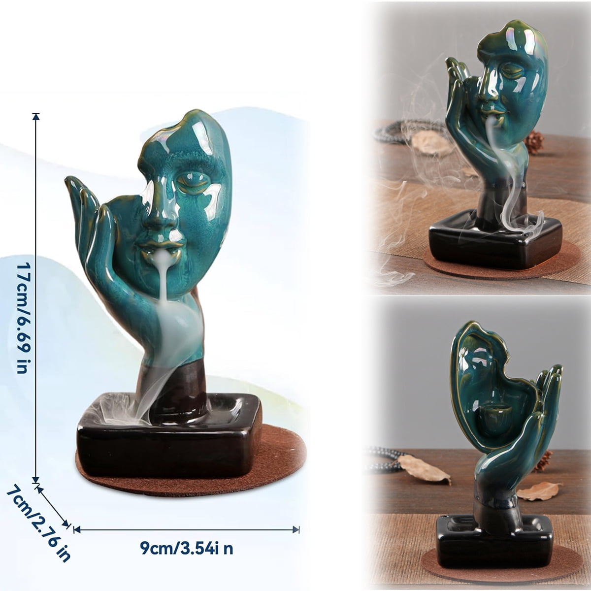 Backflow Incense Holder Incense Burner, Handmade Statue Waterfall Cone Burner for Home Decor Aromatherapy Ornament