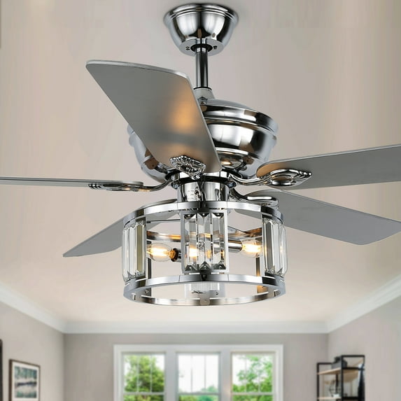 52 In Crystal Reversible Ceiling Fan with Wood Blades, Light Kit, Remote Control and Pull Chain