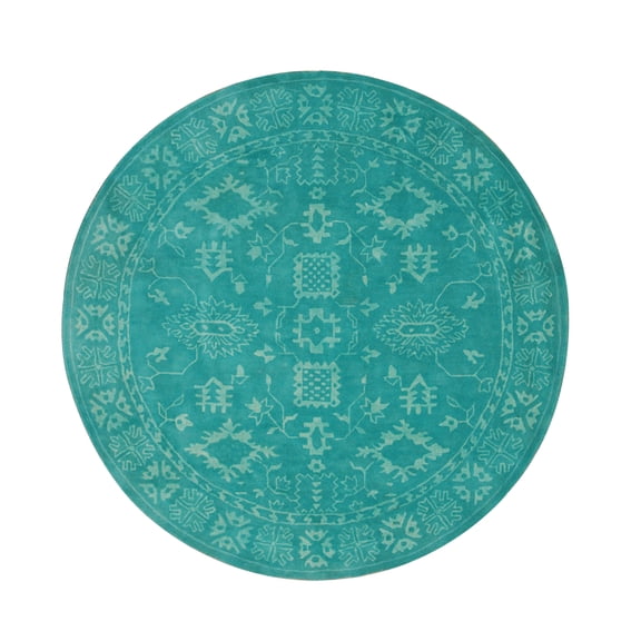 EORC Green Hand-Tufted Wool Traditional Overdyed Rug, 6' Round-Color:Green,Material:Wool