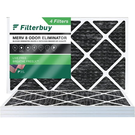 

Filterbuy 20x30x1 MERV 8 Odor Eliminator Pleated HVAC AC Furnace Air Filters with Activated Carbon (4-Pack)