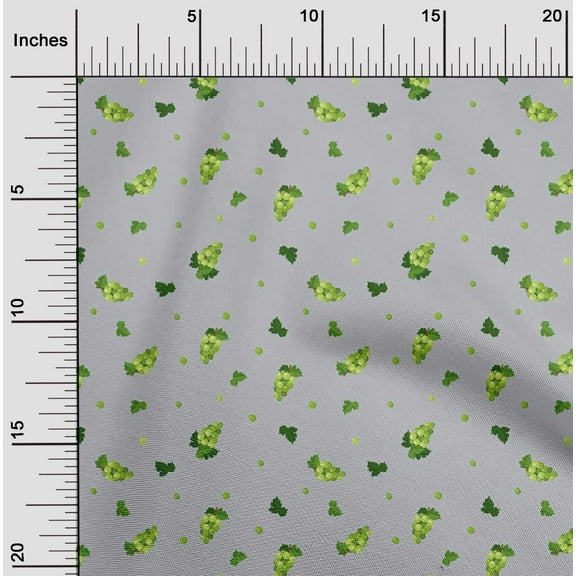 oneOone Organic Cotton Poplin Twill Fabric Leaves & Grapes Fruits Print Sewing Fabric BTY 42 Inch Wide