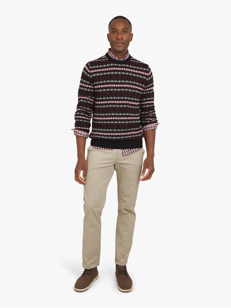 Chaps Men's & Big Men's Long Sleeve Fairisle Crewneck Sweater, Sizes S-3xl, Size: Small, Black