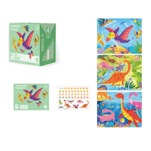 Tignapoo Educational Dinosaur Puzzle for Kids - Advanced Learning Toy, Large Pieces for Early Childhood Development, Suitable for Children Aged 3.5 Years and Up - 4-Level Challenge