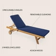 thumbnail image 4 of Mallorca 77.56"x23.62" Modern Classic Adjustable Acacia Wood Chaise Outdoor Lounge Chair with Cushion & Wheels, Navy/Natural, 4 of 9