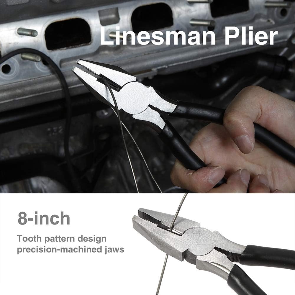 Pliers Set, Hand Tools for Precision, Cutting Wire Cutter with Needle Nose and Diagonal, Quality Tool Set for Home Maintenance, Set of 4, Black and Silver