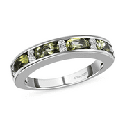 Promise Rings for Her - Half Eternity Band Ring in Sterling Silver with Platinum Plating - Zircon Moldavite Ring Size 6 Jewelry Birthday Gifts for Women