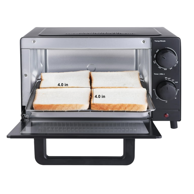 Mainstays 4 Slice Toaster Oven with 3 Setting, Baking Rack and Pan, Black,  New