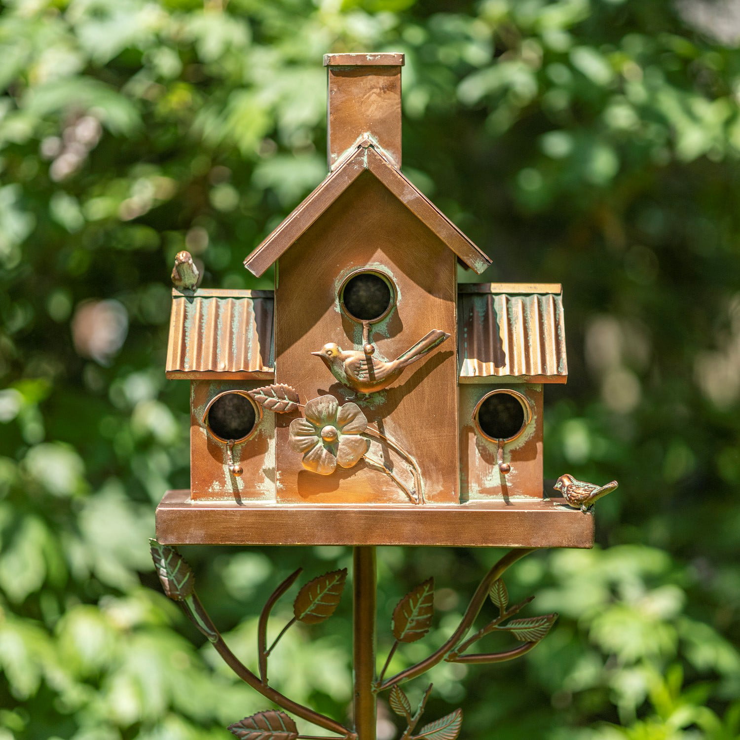 Room for Multiple Bird Families in Each Copper Colored Multi-Birdhouse Stakes 