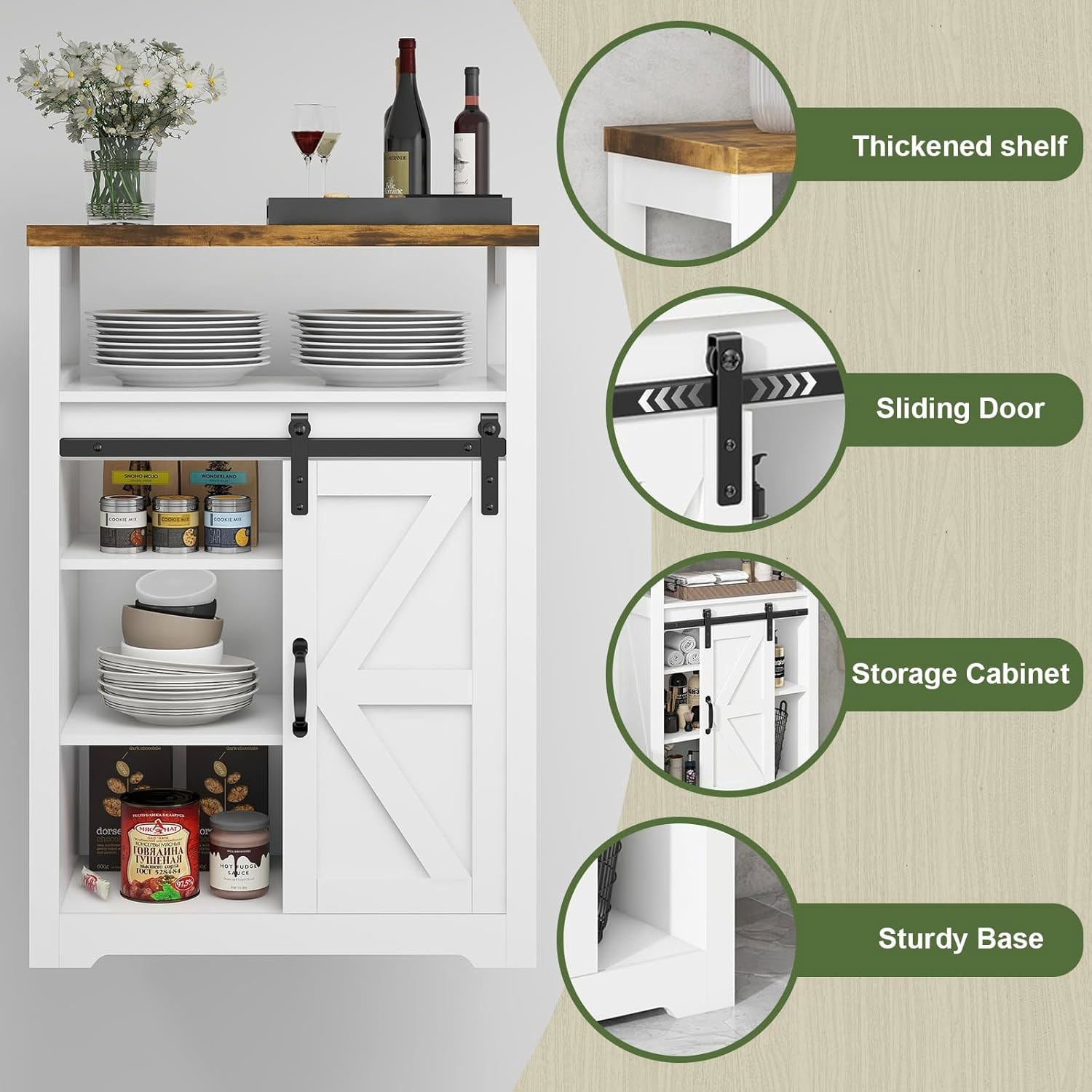 Vabches Bathroom Floor Cabinet with Sliding Door,Freestanding Bathroom Storage Cabinet with Adjustable Shelf