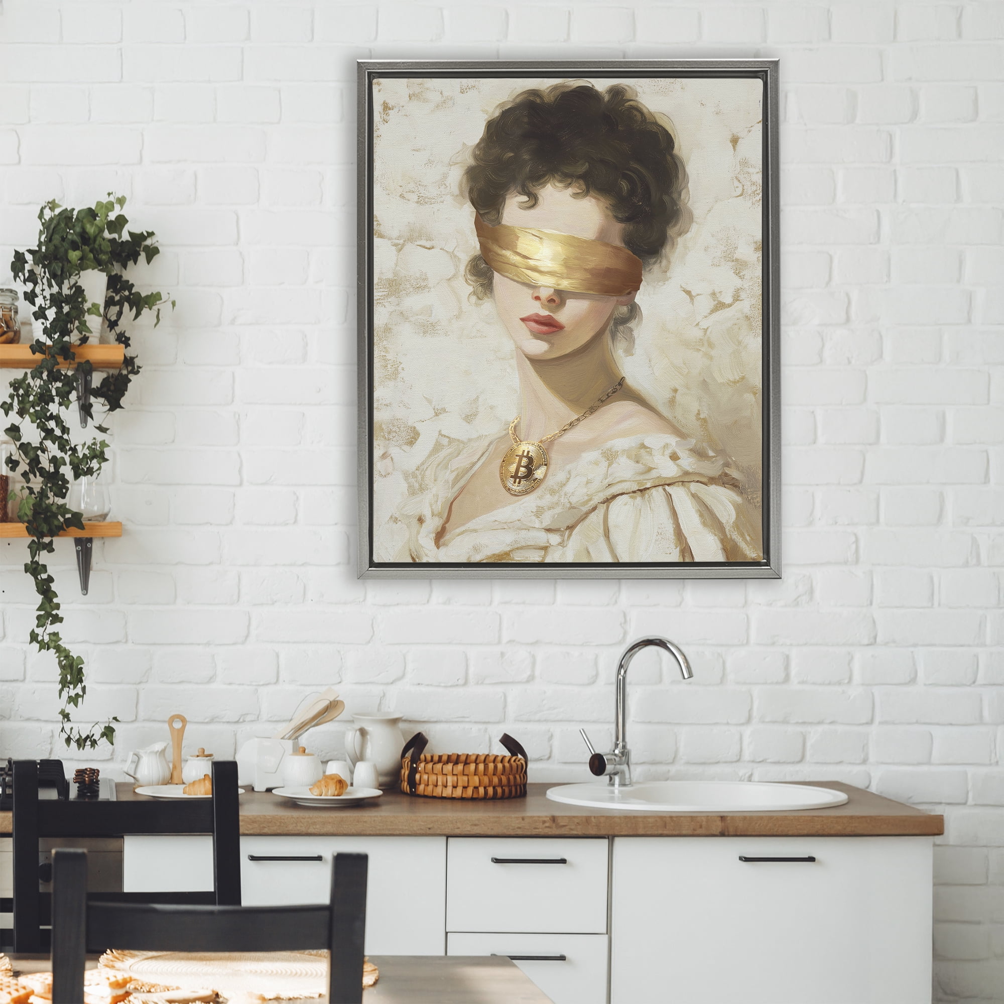 Stupell Industries Crypto Veil Portrait Gray Framed Floater Canvas Wall Art, design by Svetlana Aleynikova