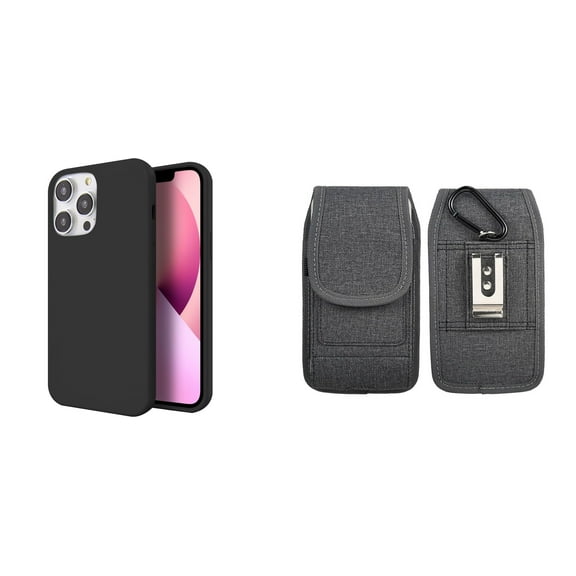 Slim Silicone Case and Belt Holster Pouch for iPhone 14 Pro Max (Black/Gray)