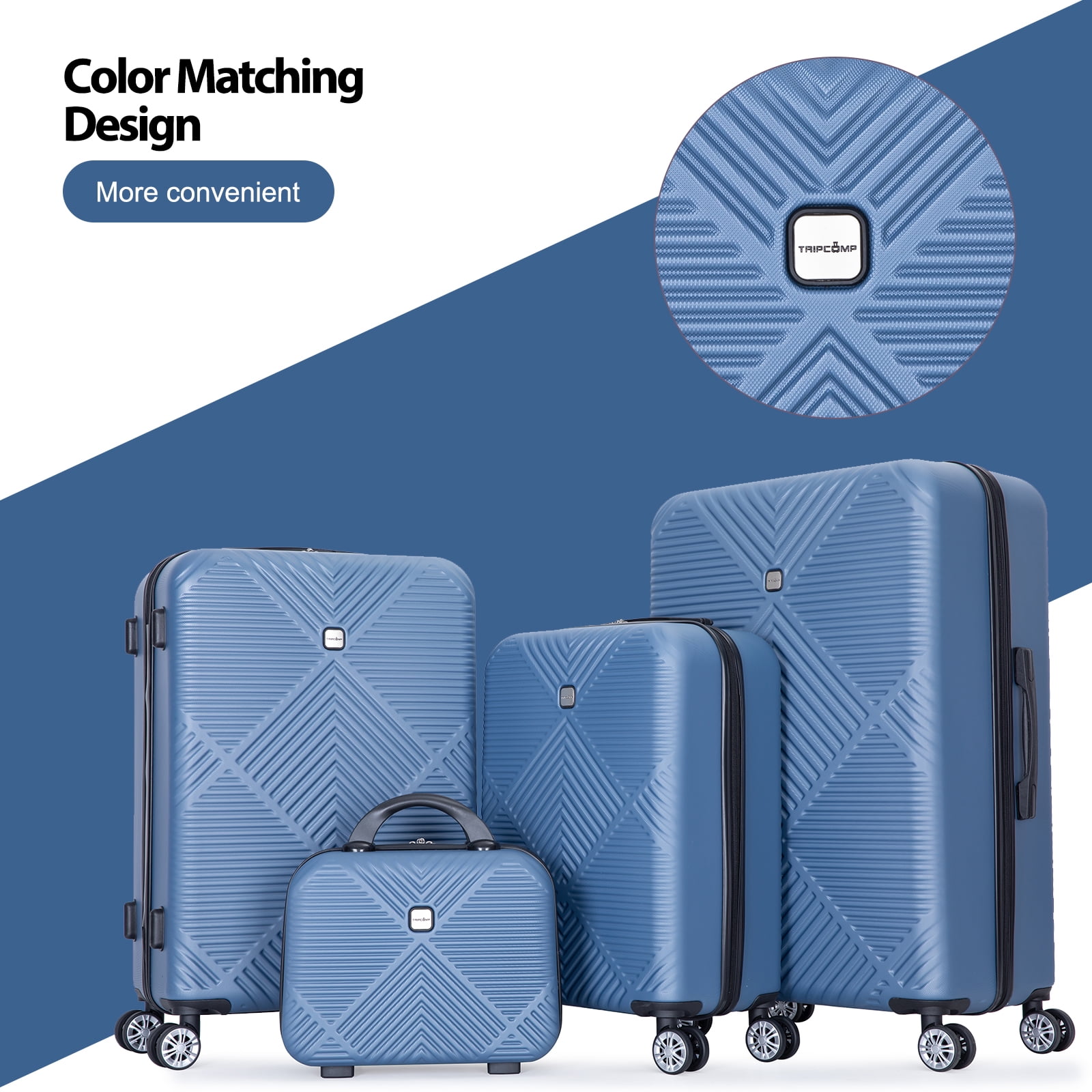 Tripcomp Luggage Sets 4 Piece Suitcase Set (14/20/24/28)Hardside Suitcase with Spinner Wheels Lightweight Carry on Luggage(Blue)