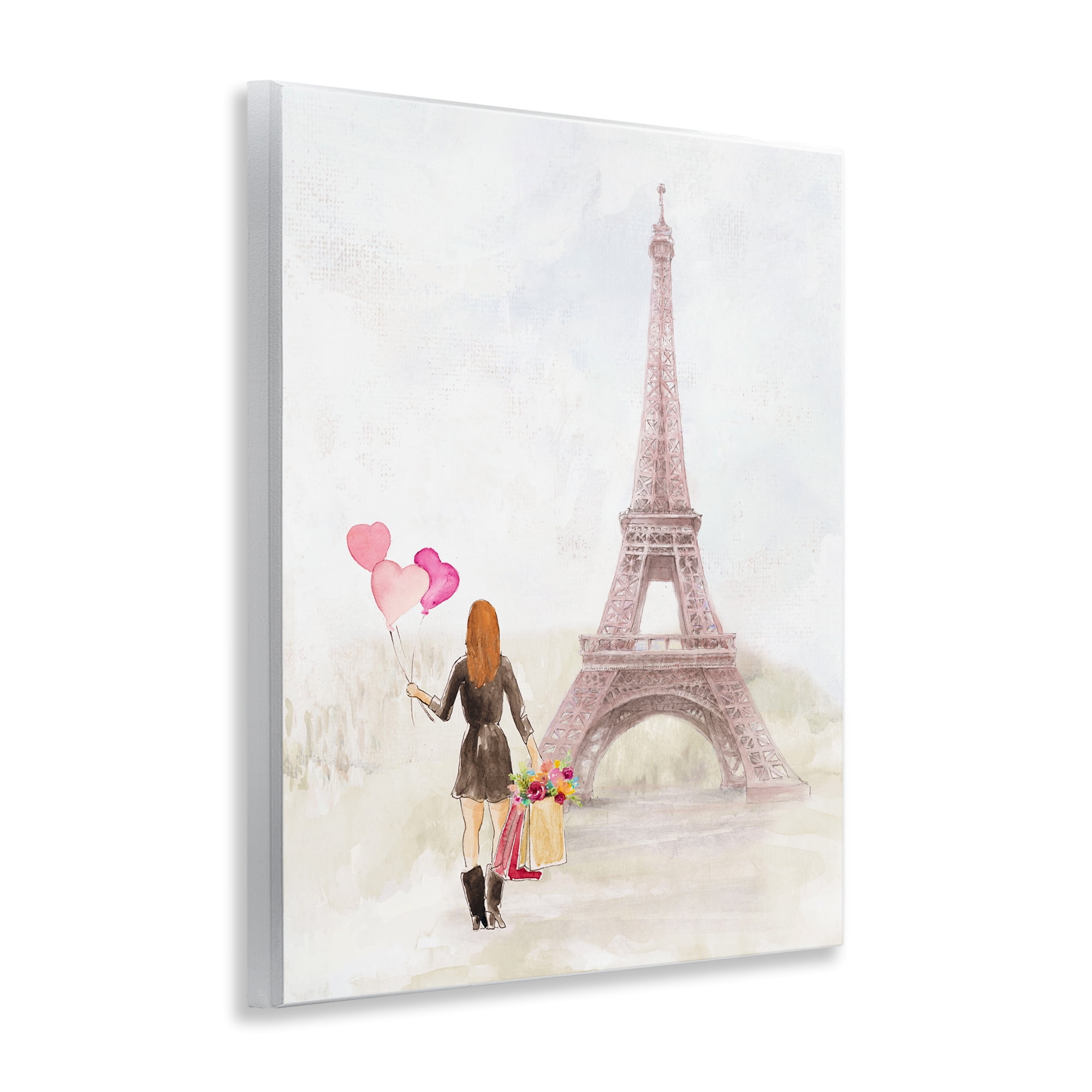 Stupell Industries Eiffel Tower & Heart Balloons Buildings & Architecture Painting Unframed Art Print Wall Art, 11 x 14