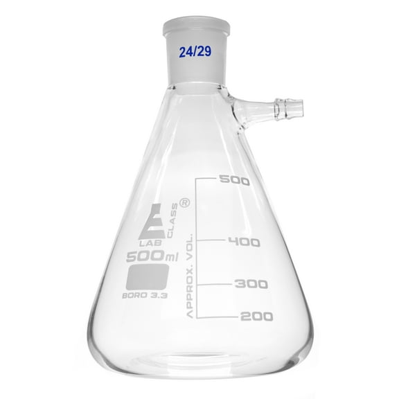 Buchner Filtering Flask, 500ml - Socket Size 24/29 -  Interchangeable Joint - Side Arm - Borosilicate Glass - Eisco Labs